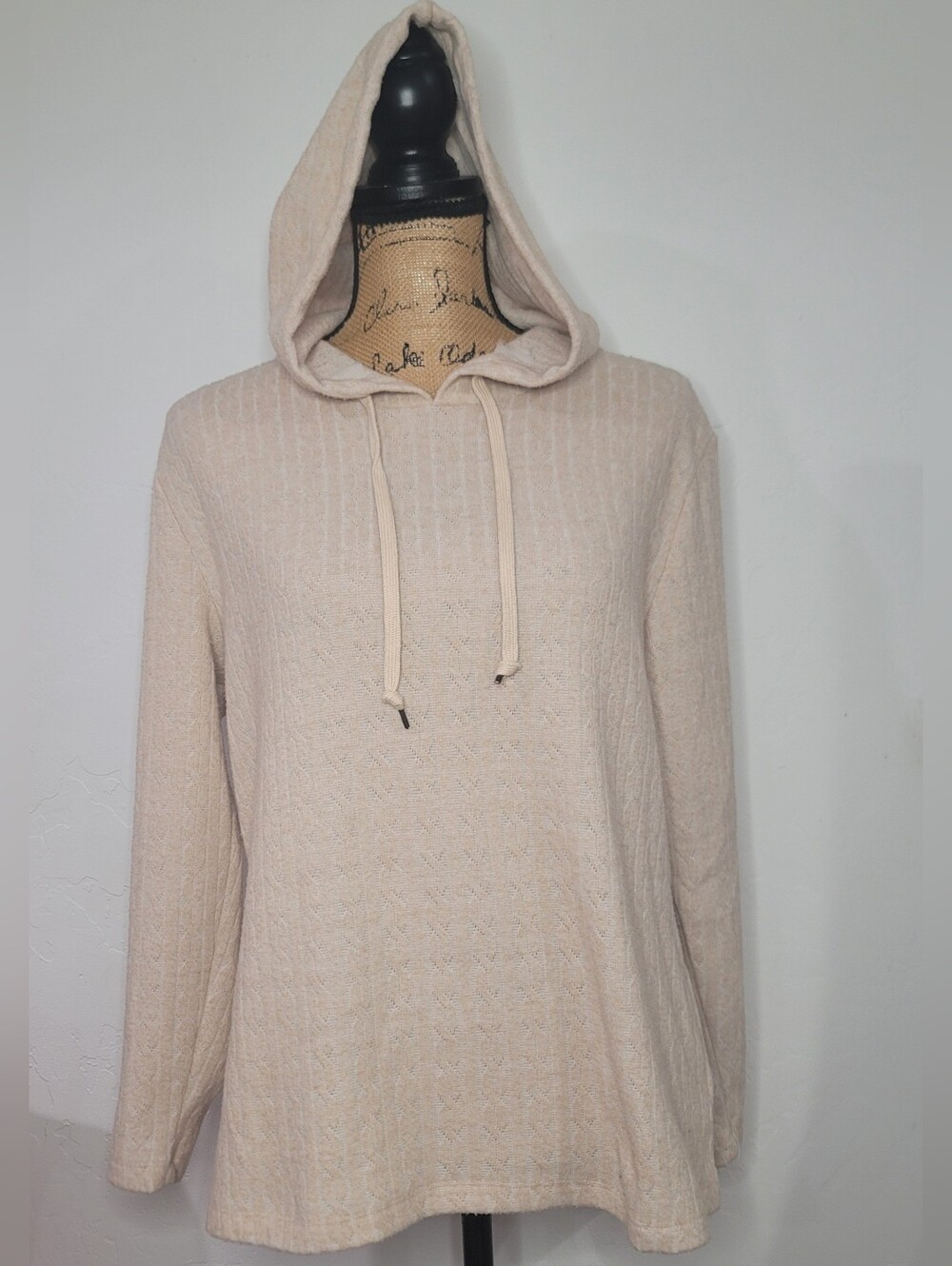 Women's Oatmeal/light Pinkish Color  Hooded Knit Sweater Medium